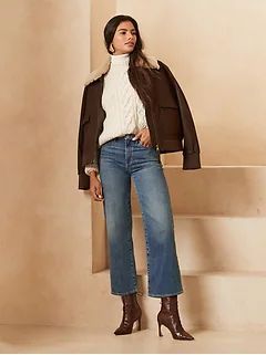 b29eed44276144e4e8103a661f9a78b7desc51191787ri Jeans For Tall Women, Wide Leg Jeans Outfit, Jeans Outfit Winter, Cropped Wide Leg Jeans, Cropped Flare Jeans, Best Jeans, Fall Fashion Outfits, Look At You, Winter Fashion Outfits