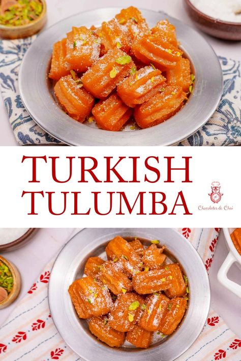 Tulumba is a popular Turkish dessert made from fried dough soaked in sweet syrup. This easy recipe will help you recreate this tasty treat at home. Tulumba Recipe, Turkish Recipes Desserts, Turkish Dessert, Turkish Pizza, Turkish Desserts, Pastry School, Eastern Mediterranean, Tasty Dessert, Sweet Recipe