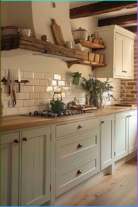 Cottage Home Kitchen Ideas, Cottage House Kitchen Ideas, Cottage Home Interior Ideas, Cottage Style Bungalow, Cottage Kitchen White Cabinets, Kitchen Rustic Ideas, Cottage New Build, Italian Cottage Kitchen, Cottage Inspired Kitchen