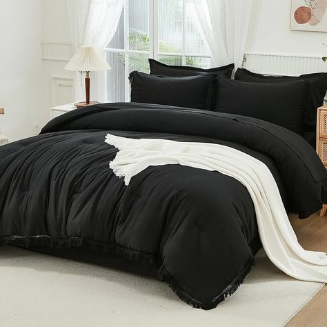 Amazon.com: Andency Black Queen Size Comforter Set with Sheets - 7 Pieces Boho Tassel Bed in a Bag Soft Lightweight Bedding Sets, Black Fringe Bed Set with Comforter, Sheets, Pillowcases & Shams : Home & Kitchen Black Comforter Sets, Full Size Comforter Sets, Warm Bedding, Comforter Sets Boho, Full Size Comforter, Queen Size Comforter Sets, Black Comforter, King Size Comforter Sets, Boho Comforters