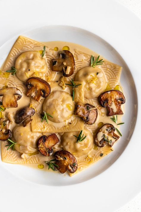 Bacon and Ricotta Ravioli in a Creamy Mushroom Sauce - The Burnt Butter Table Easy Simple Recipes, Creamy Sausage Pasta, Pasta With Olives, Burnt Butter, Mushroom Cream Sauce, Homemade Pasta Dough, Mushroom Ravioli, Ricotta Ravioli, Ravioli Pasta