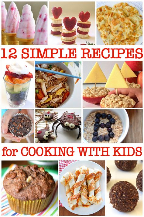 Looking for ideas for simple cooking with kids? Check out these 12 fun and easy recipes that are great for cooking with preschoolers and school aged kids. Cooking With Toddlers, Preschool Cooking, Kids Cooking Recipes, Cooking Classes For Kids, Easy Meals For Kids, Cooking For One, Cooking For Two, Baking With Kids, Easy Cooking Recipes