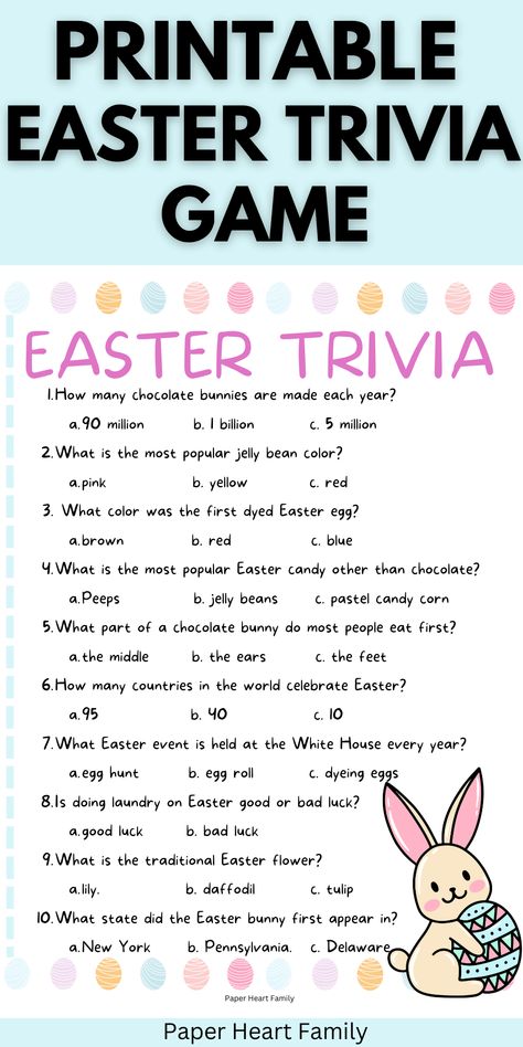 Easter Riddles, Family Easter Games, Easter Quiz, Easter Trivia, Easter Games For Kids, Easter Party Games, Adult Easter, Fun Christmas Party Games, Easter Games