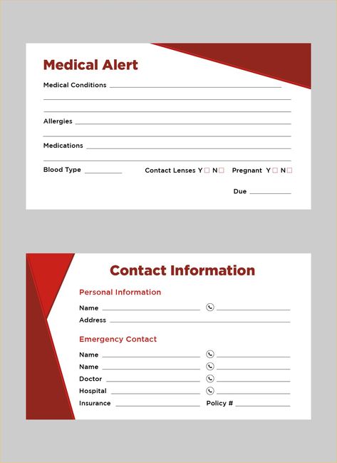 Medical Card Printable, Medical Alert Card Printable, Emergency Card Template, Medical Card Template, Sparta Logo, Medical Printables, Doctors Note Template, Medical Card, Medical Binder