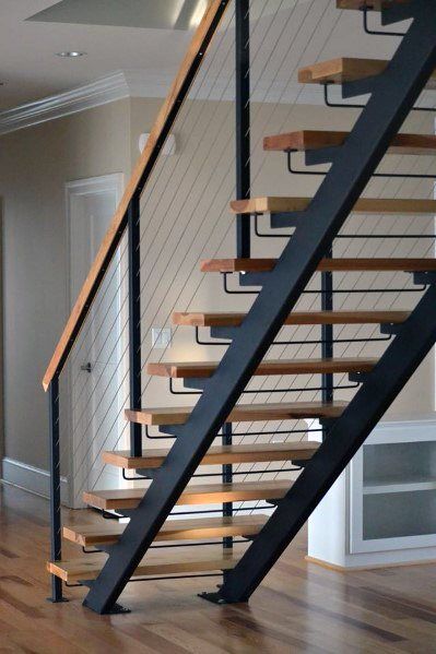 Top 70 Best Basement Stairs Ideas - Staircase Designs Steel Stairs Design, Wood Railings For Stairs, درج السلم, Open Trap, Open Stairs, Stair Railing Design, Staircase Remodel, Steel Stairs, Exterior Stairs