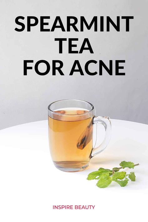 Drinking infused mint water or spearmint tea for acne can have skin clearing effects. Studies show it helps balance high androgen levels in women with PCOS. If you have cystic or hormone related breakouts or acne, it's worth drinking mint water or tea to see if it can help. Click through for instructions. | www.inspirebeautyshop.com #spearmintforacne #spearmintteaforpcos #hormonalacne #cysticacne #naturalremedyforacne Tea For Acne, Spearmint Tea Benefits, Cystic Pimple, Skin Clearing, Spearmint Tea, Mint Water, Spearmint Essential Oil, Natural Acne Remedies, Polycystic Ovarian Syndrome