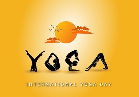 International yoga day poster template w... | Premium Vector #Freepik #vector #typography-banner #sky-banner #text-poster #poster-illustration Yog Divas Poster, International Yoga Day Poster, Yoga Day Posters, Yoga Typography, Sky Banner, Happy Akshaya Tritiya Images, Yoga Poster Design, Mandala Logo Design, Lotus Flower Logo Design