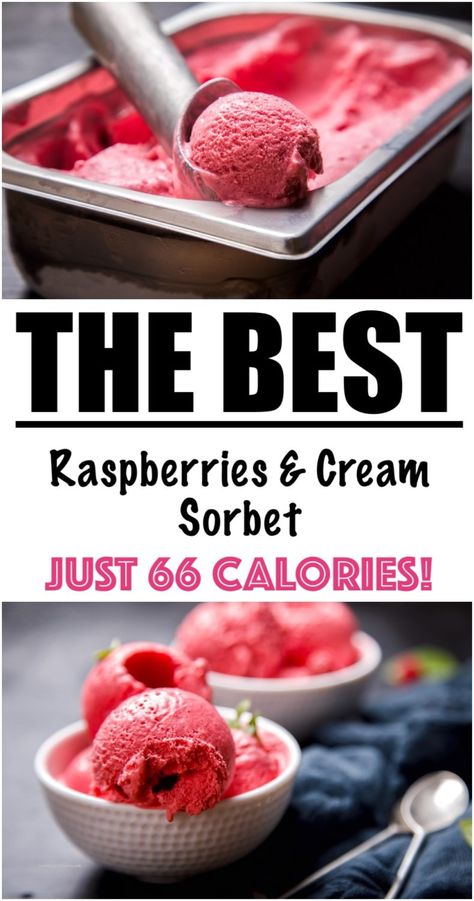 Easy Blender Raspberry Sorbet Recipe {LOW CALORIE} Raspberry Desserts Healthy, Raspberry Recipes Healthy, Low Calorie Ice Cream Recipe, Raspberry Desserts Easy, Desserts Raspberry, Raspberry Sorbet Recipe, Raspberry Ice Cream Recipe, Homemade Frozen Yogurt Recipes, Recipe Low Calorie