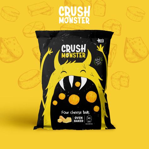 Granola Poster Design, Vegan Packaging Design, Black Packaging Design, Crazy Packaging, Sweet Branding, Chips Packaging Design, Cheese Boutique, Monster Snacks, Packing Box Design