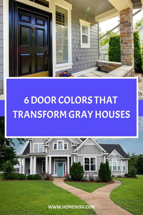 A well-chosen accent door color can be the defining feature of a gray house. Join us as we explore six colors that can create a welcoming and dynamic entrance. Gray Front Doors, Front Door Colors For Light Gray House, Gray House Shutter Colors, Grey House Front Door Color, Door Colors For Gray House, Front Door Colors For Gray House, Front Door Colors With Gray Siding, Gray Siding House, House Shutter Colors