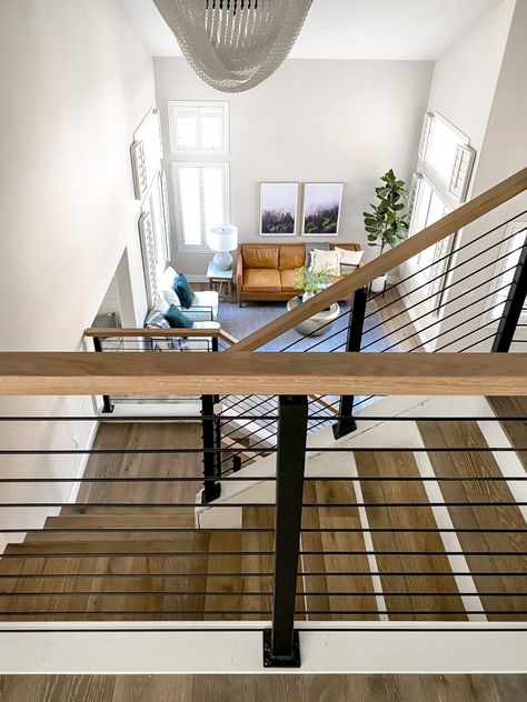 Angela Rose Home, Loft Railing, Angela Rose, Stair Renovation, Interior Stair Railing, Modern Stair Railing, Staircase Railing Design, House Staircase, Stair Railing Design