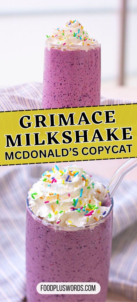 Mcdonalds Grimace Milkshake, Grimace Milkshake Recipe, Diy Grimace Milkshake, Copycat Grimace Shake Recipe, Grimace Shake Recipe, Grimace Milkshake, Milkshake Flavors, Mcdonalds Shakes, Milkshake Ideas