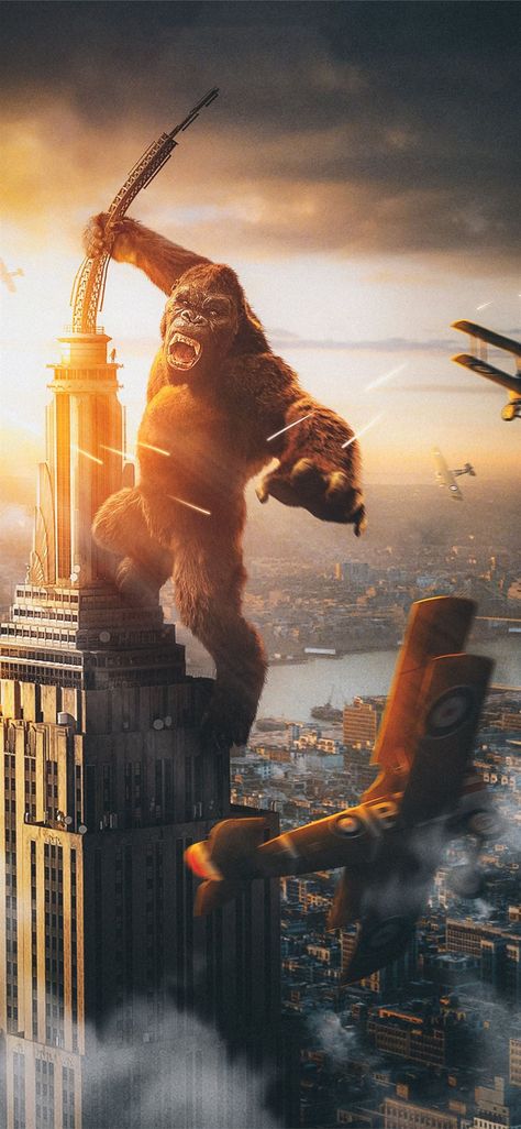 king kong vs plane #KingKong #movies #iPhoneXWallpaper King Kong Image, King Kong Skull Island, City Iphone Wallpaper, Don King, Kong Art, King Kong Art, King Kong Vs Godzilla, Kong Godzilla, Image King