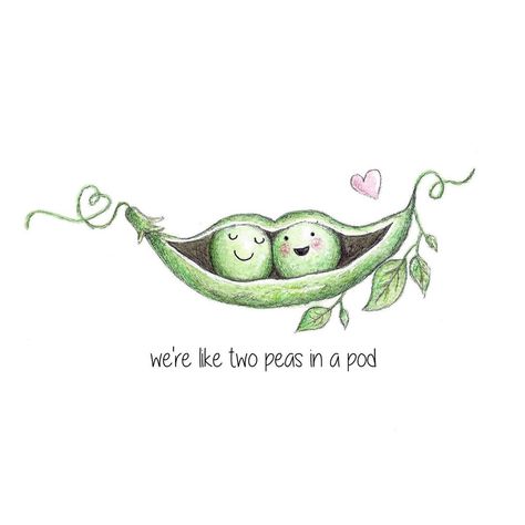 Best Friends Cute Drawing, Cute Sister Drawings, Cute Couple Pics Drawing, Cute Drawings For Best Friends, Peas Tattoo, Pea Tattoo, Pea Pod Tattoo Ideas, Pea Pod Tattoo, Pea Drawing