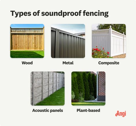 5 soundproof fencing types compared visually, including wood, composite, and plant-based Acoustic Barrier, Noise Barrier, Sound Barrier, Enjoy The Silence, Peaceful Home, Good Neighbor, Deck Ideas, Acoustic Panels, Sound Proofing