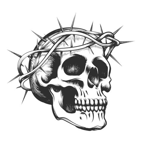 Halo Tattoo, Skull With Crown, Thorn Tattoo, Traditional Black Tattoo, Wreath Tattoo, Badass Drawings, Tattoo Templates, Wreath Drawing, Crown Tattoo