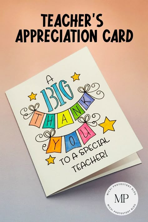 A big thank you to a special teacher! Card Design For Teacher, Happy Teachers Day Card Crafts, Appreciation Cards For Teachers, Thank You Teacher Cards, Thank You Card For Teacher, Teacher Appreciation Card Ideas, Diy Notebook Cover For School, Teachers Day Card Design, Gnome Teacher