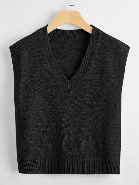 Long Knit Vest, Black Knitted Vest, Alt Clothes, Estilo Grunge, Sweater Vests, Korean Casual Outfits, Sweater Vest Women, Women Sweater, Knit Vest