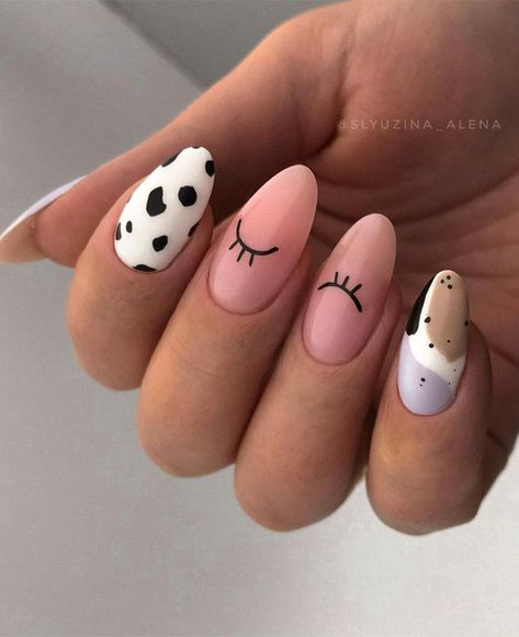 40+ Stylish Ways To Rock Spring Nails : Mix and match cow print and pink nails Matching Nails With Best Friend, Pink Almond Shaped Nails, Bff Nails, Nude Nails With Glitter, Almond Shaped Nails, Nail 2023, Checkered Nails, Girls Nail Designs, Abstract Eye