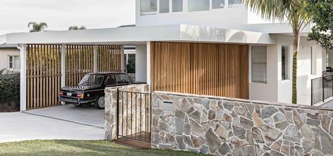 Carport Fence, Coastal Facade, Modern Carport, Palm Springs Houses, Coastal Luxe, Street Appeal, Coastal Exterior, Outdoor Entryway, Beach House Exterior