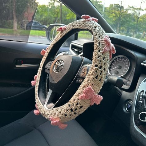 Pink Bow Steering Wheel Cover,Steer Wheel Cover For Woman,Personalized steer wheel,Crochet Steer Wheel Cover, Car Accessories,New Car Gifts -  #AccessoriesNew #Bow #Car #cover #CoverSteer #Gifts #pink #Steer #Steering #Wheel #wheelCrochet #WomanPersonalized Pink Crochet Steering Wheel Cover, Car Seat Crochet, Wheel Crochet, Crochet Car Seat Cover, Bling Car Accessories, Girly Car Accessories, Car Deco, Cool Car Accessories, Crochet Car