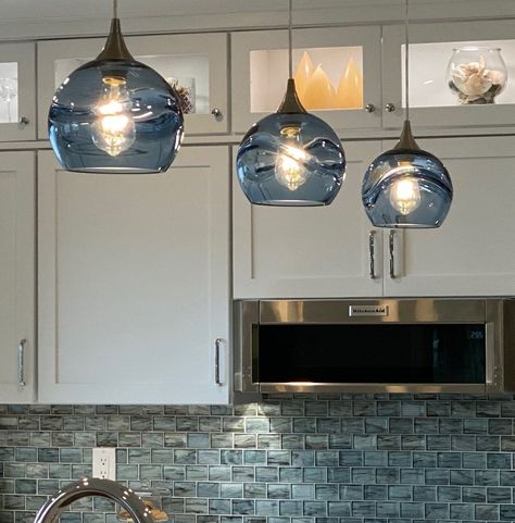 Hand Blown Glass Pendant Light, Pendant Lights Over Kitchen Island Coastal Beach Houses, Glass Pendant Lights Over Kitchen Island, Kitchen Island Pendant Lighting Ideas, Kitchen Pendant Lights Over Island, Pendant Lights Over Island, Kitchen Island Lighting Ideas, Coastal Pendant, Handblown Glass Pendant