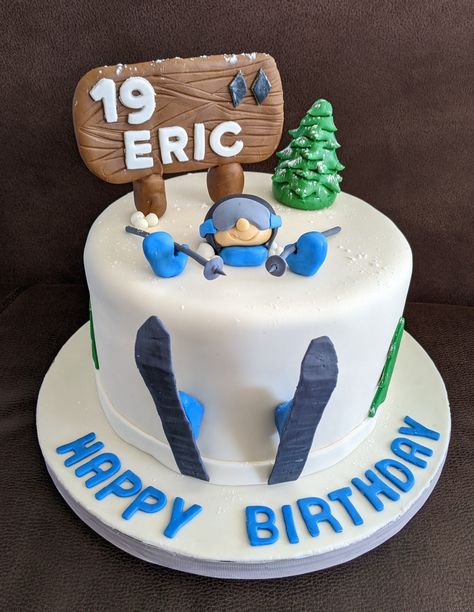 Ski Theme Birthday Cake Ski Theme Birthday Cake, Skiing Cakes Birthdays, Ski Slope Cake, Ski Cake Ideas Birthday, Skiing Birthday Cake, Skiing Cake Ideas, Ski Cake Ideas, Ski Birthday Cake, Snowboard Cake