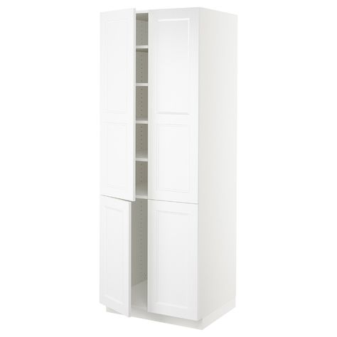 SEKTION High cabinet with shelves/4 doors - white/Axstad matt white - IKEA Ikea High Cabinet, Transitional Mid Century Modern, Ikea Kitchen Inspiration, Split Door, Ikea Sektion, Ikea Canada, Sektion Kitchen, Cabinet With Shelves, Laundry Time