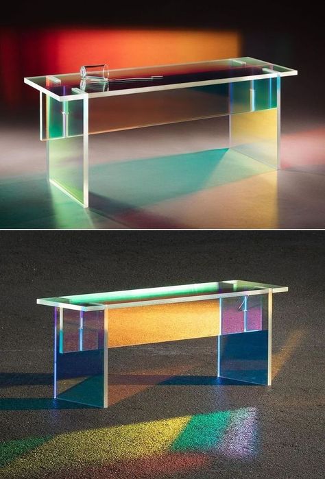 Acrylic Furniture Design, Plexiglass Table, December Projects, Acrylic Furniture, Acrylic Decor, Acrylic Table, Furniture Details, Bench Table, Aesthetic Room Decor