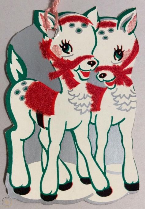 Vintage Pink Christmas, Reindeer Card, Vintage Reindeer, Reindeer Gifts, Baby Reindeer, Christmas Ephemera, Vintage Christmas Gifts, Christmas Gift Tag, Vintage Christmas Images