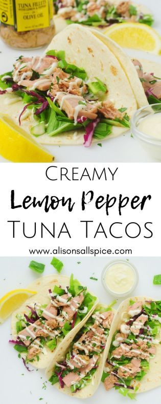 Creamy Lemon Pepper Tuna Tacos by Alison's Allspice, no cook recipe, fish recipe, canned tuna recipe, summer recipe, fish tacos, Tuna Tacos Recipe, Recipe Fish Tacos, Lemon Pepper Tuna, Canned Tuna Recipe, Tuna Tacos, Tuna Steak Recipes, Canned Tuna Recipes, Tuna Recipe, Canned Tuna