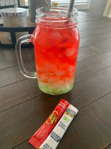 Green Apple Water Recipe, Water Flavor Packet Recipes, Water Enhancer Recipes, Cherry Jolly Rancher, Loaded Water, Watertok Recipes, Water Packets, Water Tok, Water Flavors