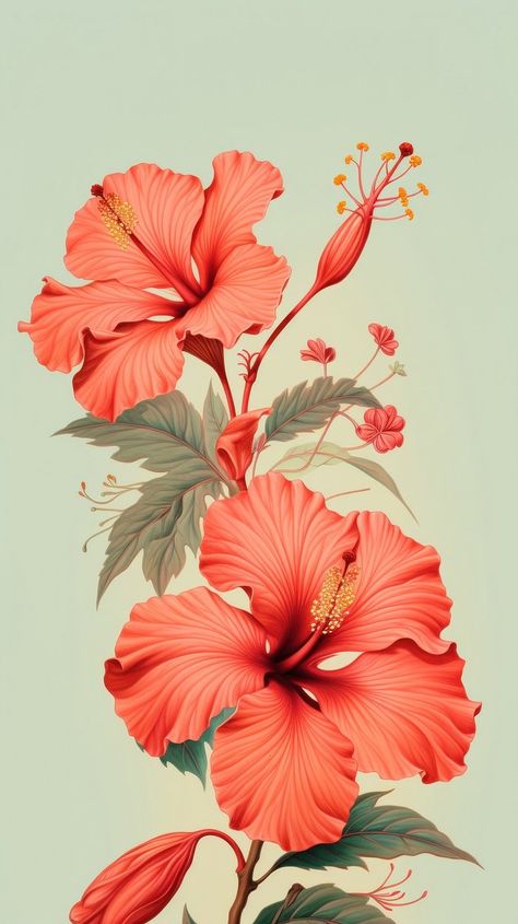 Vintage drawing red Hibiscus hibiscus | Premium Photo Illustration - rawpixel Red Colour Flower Wallpaper, Pencil Colours Art Drawings, Flower Backround, Iphone Wallpaper Tropical, Hibiscus Wallpaper, Minimalist Iphone Wallpaper, Tropical Hotel, Aesthetic Mobile, Flower Minimalist