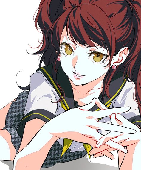 Persona 4 Fanart, Interlocked Fingers, Brown Eyes Brown Hair, Eyes Brown, Hands Together, Persona 4, Picture Search, Manga Pictures, Brown Eyes