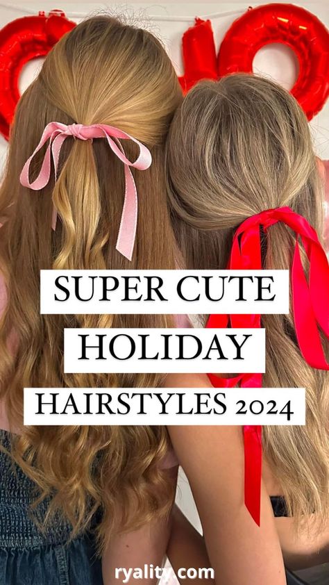 The holiday hair bows ideas are so cute!! Cute Hairstyles For College, Hairstyles For University, Holiday Hairstyles For Medium Hair, College Hairstyles Easy, Hairstyles For College Students, Holiday Season Aesthetic, Hairstyles For College, Hairstyles College, Holiday Hair Ideas