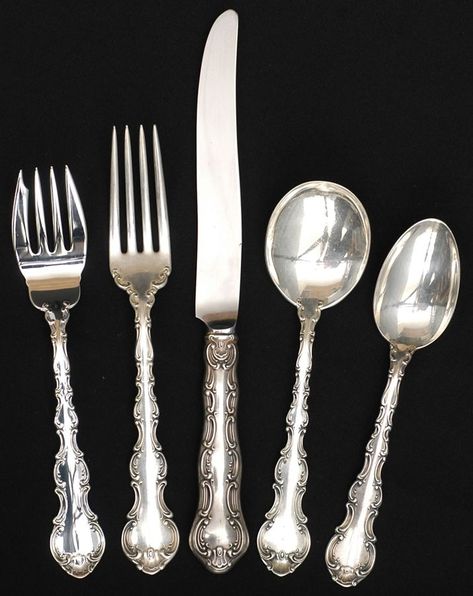 Strasbourg (Sterling,"Gorham",1897) 5 Piece Place Size Setting by Gorham Silver | Replacements, Ltd. Holiday Munchies, Sterling Silverware, Create A Magazine, Gorham Silver, Flatware Patterns, Silver Flatware, Southern Comfort, Vintage Things, Tableware Accessories