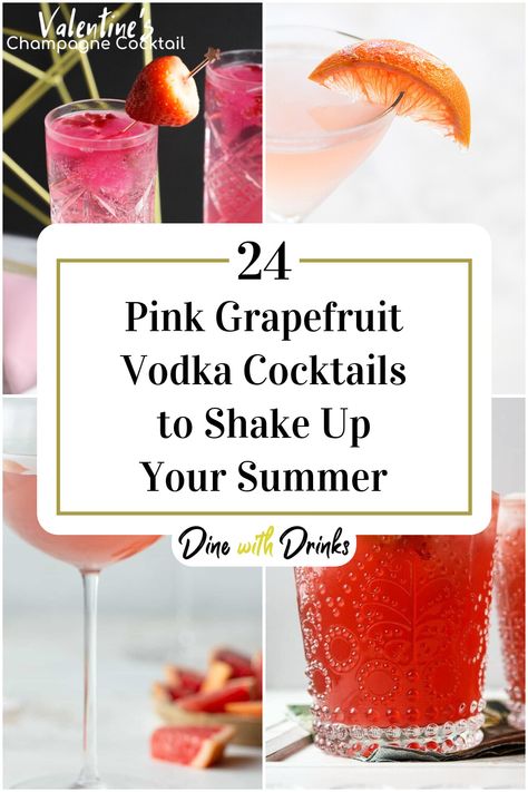 Collage of 4 pink grapefruit vodka cocktails. Pink Grapefruit Cocktail, Cotton Candy Cocktail, Pink Vodka, Easter Drink, Grapefruit Vodka, Grapefruit Cocktail, Champagne Drinks, Citrus Recipes, Liquor Drinks