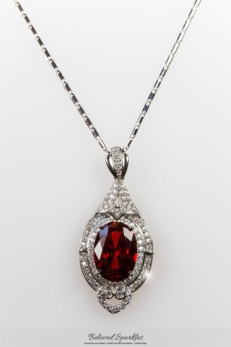 Adela Vintage Art Deco Ruby Red Pendant Necklace | 27 Carat | Cubic Zirconia Hotel. - Beloved Sparkles Red Pendant Necklace, Red Pendant, Red Pendants, Ruby Pendant, Cubic Zirconia Jewelry, Red Jewelry, Popular Jewelry, Cz Pendant, Ruby Jewelry