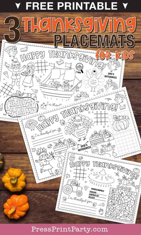 3 Thanksgiving Coloring Placemats Free Printable For Kids. You'll find a variety of fun activities for older kids like paint by numbers, Tic Tac Toe, word scramble, and spot the differences, while the littlest guests can just color to their heart's content. I wanted to give you some options for your Thanksgiving celebration, so I made 3 different placemat designs, each in a different size. Tabloid 11x17, legal 8.5x14, and letter 8.5x11. Pilgrims, turkeys, pies - Press Print Party! Thanksgiving Placemats Free Printable, Christian Thanksgiving Placemats, Color Placemats For Kids, Thanksgiving Kids Placemats Printable, Thanksgiving Activity Placemats For Kids, Printable Thanksgiving Placemats Free, Thanksgiving Activity Packets For Kids, Thanksgiving Homeschool Crafts, Thanksgiving Printables Free Kids Placemat