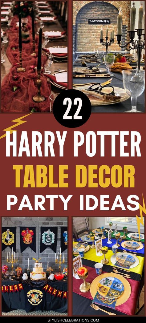 Magical Harry Potter Themed Decor Ideas For Your Next Party Harry Potter Table Decor, Harry Potter Wedding Decor, Harry Potter Table, Harry Potter Bridal Shower, Harry Potter Theme Birthday, Harry Potter Wedding Theme, Harry Potter Bday, Harry Potter Baby Shower, Harry Potter Wedding