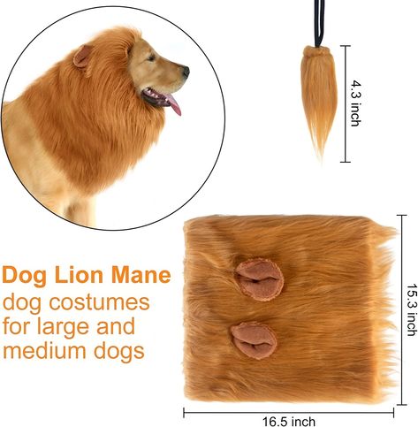 Lion Mane for Dog Costumes, Dog Lion Mane, Realistic Lion Wig for Medium to Large Sized Dogs, Large Dog Halloween Costumes, lion mane for dog， Halloween Costumes for Dogs (Brown). Large Dog Halloween Costumes, Dog Lion Costume, Dog Costumes Halloween Large, Large Dog Costumes, Halloween Costumes For Dogs, Dogs Brown, Dog Lion Mane, Costumes For Dogs, Lion Costume