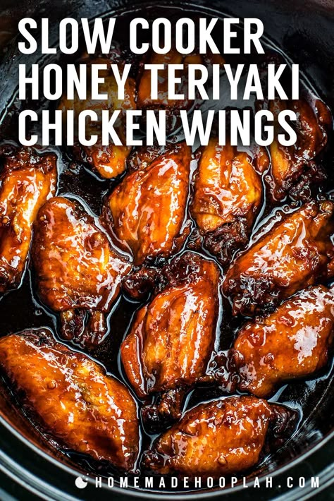 Hawaiian Style Teriyaki Chicken Crock Pot, Wings In Crockpot, Wings Slow Cooker, Chicken Legs Slow Cooker Recipes, Honey Bbq Chicken Wings, Chicken Wings Crockpot, Teriyaki Wings, Slow Cooker Chicken Wings, Honey Teriyaki Chicken