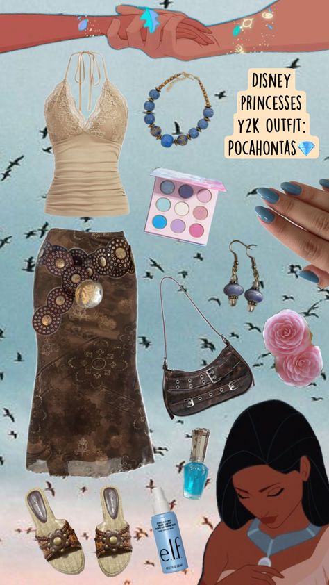 Disney princesses y2k outfit: Pocahontas💎 Pocahontas Modern, Pocahontas Outfit, Pocahontas Disney, Disney Outfit, Disney Pocahontas, Modern Disney, Disney Princesses, Modern Outfits, Disney Outfits