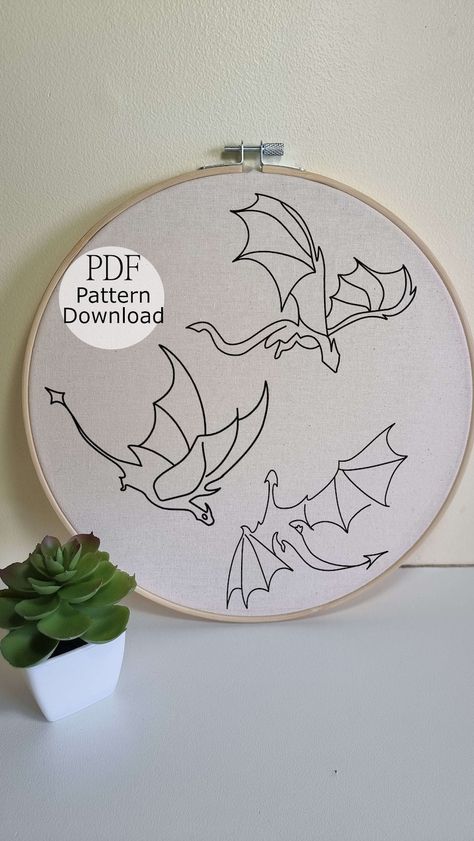 Flying Dragons Embroidery Pattern, Fantasy Embroidery Design, Hand Embroidery for Begginers, PDF Embroidery Templante, Easy Embroidery PDF - Etsy Fantasy Embroidery, Dragon Embroidery, Clothes Embroidery Diy, Easy Embroidery, Embroidery On Clothes, Christmas Embroidery, Embroidery Pattern, Embroidery Design, Embroidery Patterns