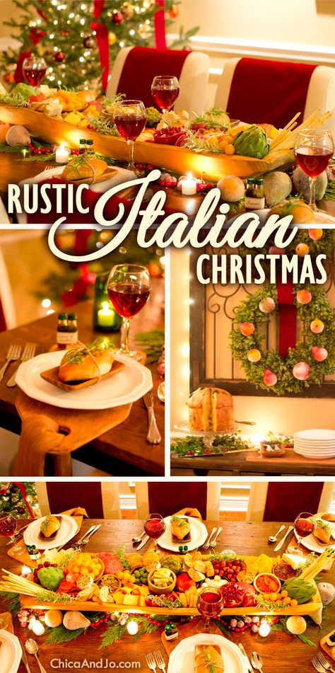 Italy Christmas Decorations, Italian Theme Christmas Dinner, Italian Christmas Decorations Ideas, Italian Theme Christmas Party, Italian Christmas Table Decor, Italian Christmas Tree, Italian Christmas Food Ideas, Christmas Pasta Dinner, Italian Xmas Dinner