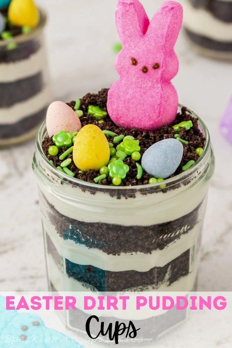 Easter Dirt Pudding, Dirt Cups Easter, Easter Pudding Cups, Oreo Dirt Cups, Dirt Cups Dessert, Dirt Pudding Cups, Easter Oreos, Dessert Shooters Recipes, Dirt Pudding