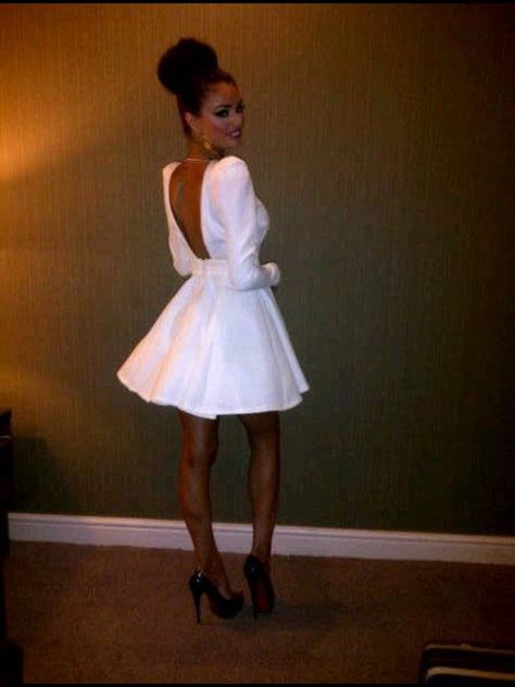 Chloe Simms in Ku. Fab backless dress Backless White Dress Short, White Mini Backless Cocktail Dress, Chic Mini Backless Dress With Cutout Back, White Backless Mini Dress With Bow Tie Back, White Backless Mini Dress With Cutout Back, Backless Short Dress, Goa, Dress Ideas, Dress Making