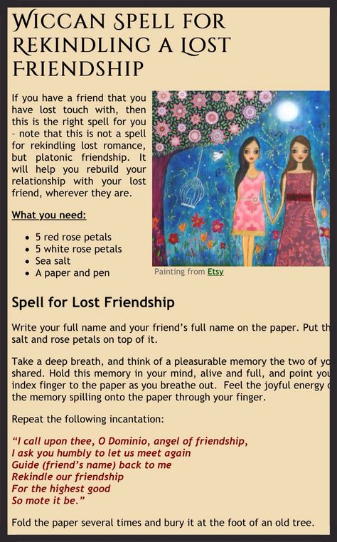 Magick Spells:  #Spell for Rekindling a Lost Friendship. Friendship Spells Magic, Spell For Friendship, Friendship Spell Witchcraft, Friendship Spells Best Friends, Rekindle Friendship Spell, Friendship Spell, Finding Lost Things Spell, Lost Friendship, Rekindle Romance