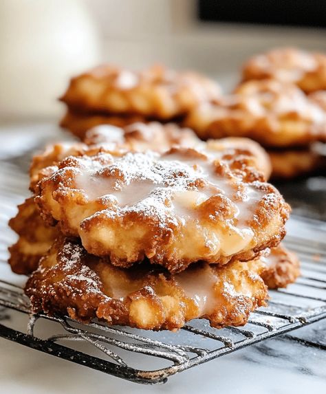 Delicious baked apple fritters made with diced apples and a cinnamon glaze. Healthier and easier than fried, perfect for fall mornings! Sourdough Apple Fritters Baked, Apple Barn Apple Fritters, Baked Apple Fritters Recipe, Fried Apple Fritters, Apple Brunch, Apple Fritters Recipe, Apple Doughnut, Baked Apple Fritters, Cinnamon Glaze