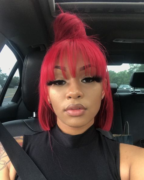 FOLLOW@PINDISCOVERY FOR MORE PINS Short Red Wig, Red Bangs, Brazilian Lace Front Wigs, Short Lace Front Wigs, Hair Laid, Colored Hair, Human Hair Lace Wigs, Baddie Hairstyles, Curly Girl